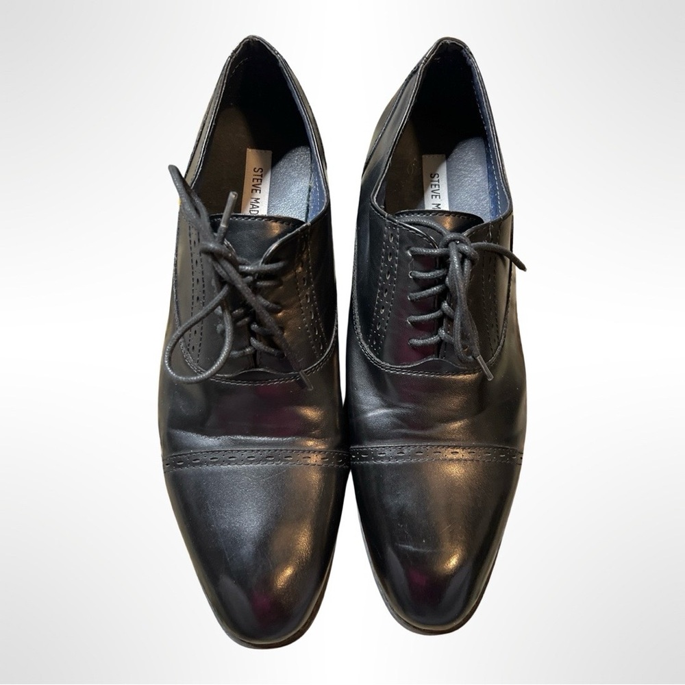Steve Madden Men's Invest Cap Toe Oxfords Private Size US 10.5 Black Leather